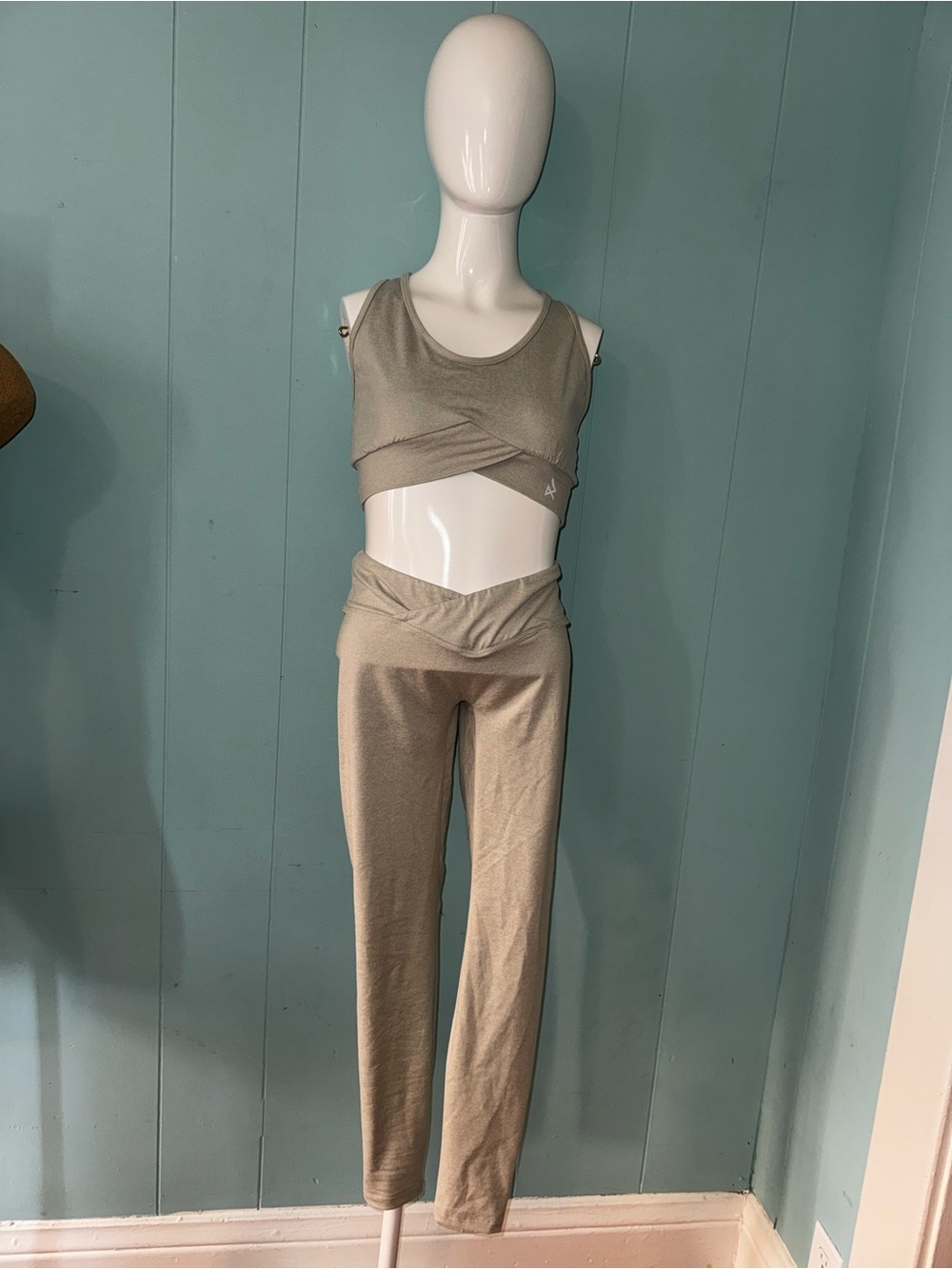 High-Waist Seam Detail Leggings in Light Taupe